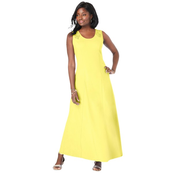 Jessica London Women's Plus Size Stretch Cotton Crochet-Back Maxi Dress