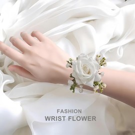 HTMUJR Artificial Flowers Wrist Corsage Wristlet Band Bracelet for Wedding Accessories Prom Suit Decorations, Artificial Flowers Set (6 Pieces) Suitable for Brides, Bridesmaids, and Wedding Occasions