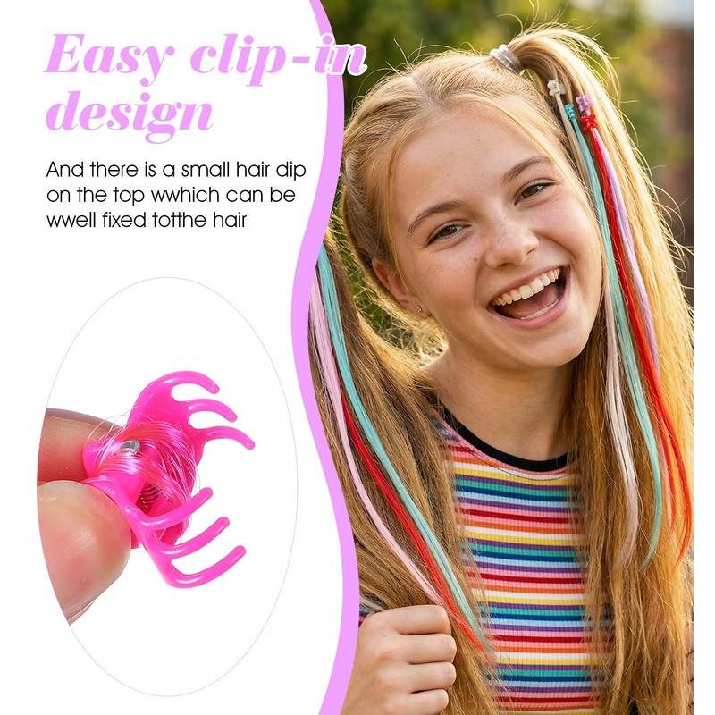 24 PCS Kids Hair Extensions for Girls, Clip in Rainbow