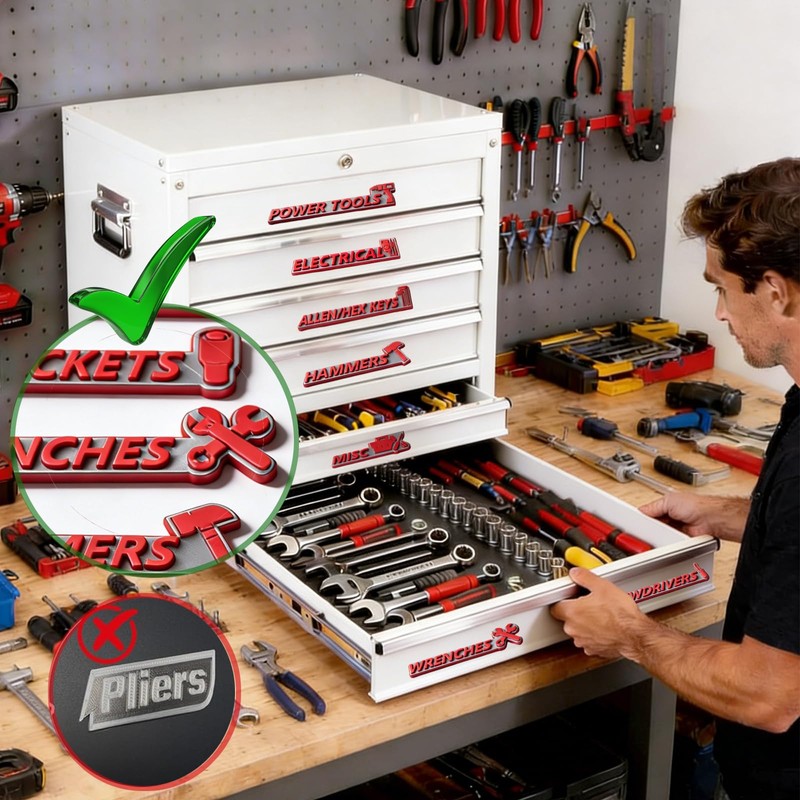 Magnetic Tool Box Labels, 12 PCS 3D Raised Toolbox Drawer