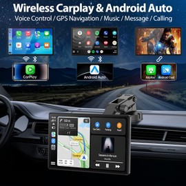 Eoyaa Wireless CarPlay for Car - Portable Dash 9" HD IPS Screen with Strongest Suction Mount, Android Auto, GPS Navigation, Bluetooth Handsfree, Airplay, MirrorCast, Fit Most Cars