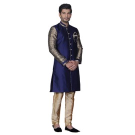 Tathastu Conjunto de pijama Sherwani Kurta para hombre, Azul / Patchwork, 40