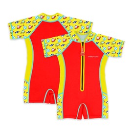 Cheekaaboo Wobbie Kids Swimsuit, Quick-Dry Thermal Boys and Girls Swimsuit Made with UPF50+ Neoprene, Beach Safe Snug-Fit Swimsuits with Easy Closure for 3-4 Years Old, Red, Sky Transportation