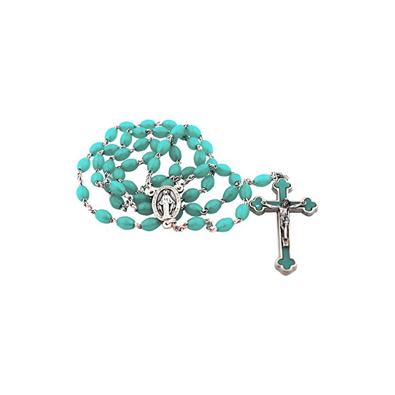 Catholic Rosary Beads with QuadLink Chain by Vatican Imports (Teal)