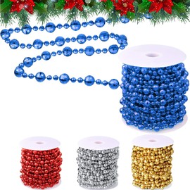 15 m Christmas Tree Pearl Garland Christmas Tree Decoration Bead Ribbon Pearl Diameter 8 mm and 4 mm Christmas Tree Chain Decoration (Blue)