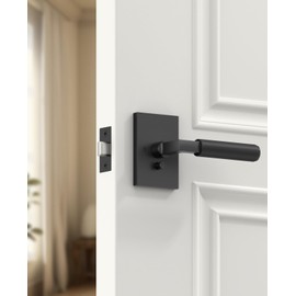 Amerdeco 4 Pack Matte Black Privacy Door Handles, Black Door Handles Interior,Knurled Black Door Lever, Heavy Duty Bedroom and Bathroom with Lock,Reversible Keyless for Right & Left Side