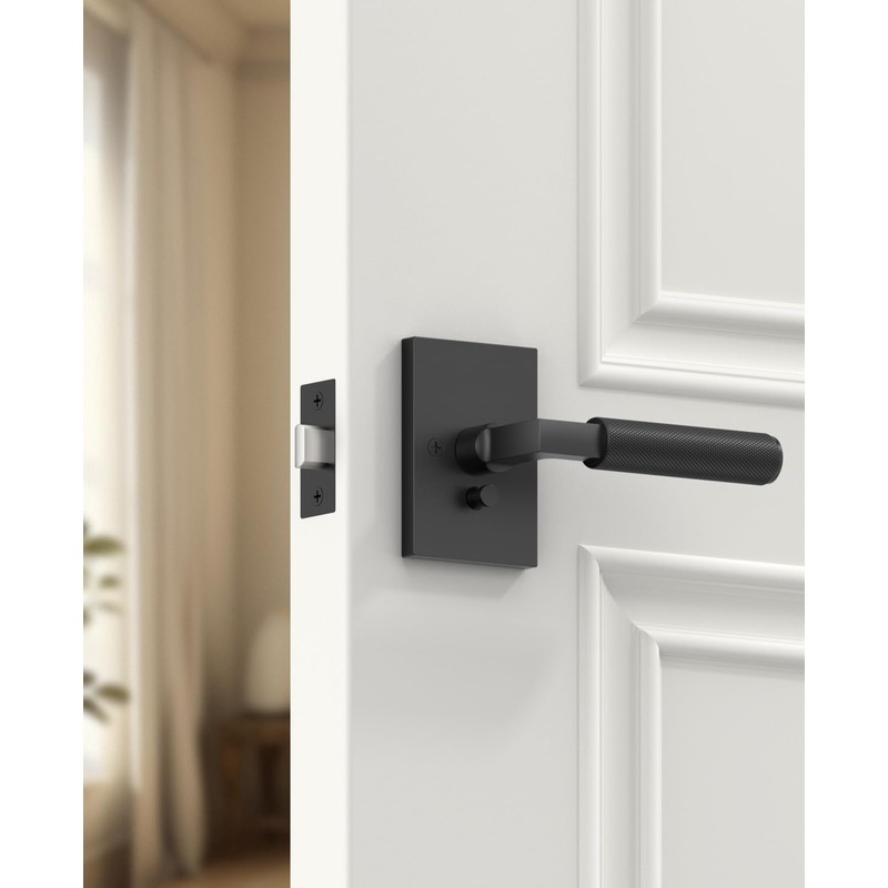Amerdeco 4 Pack Matte Black Privacy Door Handles, Black Door