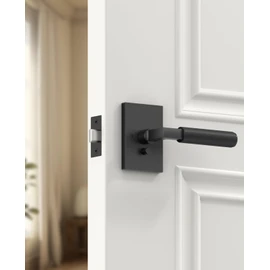 Amerdeco 4 Pack Matte Black Privacy Door Handles, Black Door Handles Interior,Knurled Black Door Lever, Heavy Duty Bedroom and Bathroom with Lock,Reversible Keyless for Right & Left Side