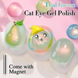 Double Rhythm Double Rhythm 0.5 OZ Cat Eye Gel Polish with Magnet 15ML Holographic Glitter Shimmer Translucent Jelly Color Magnetic Nail Polish Salon DIY at Home (Light Green-MC1212)