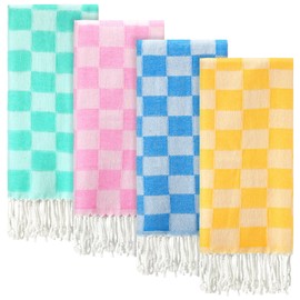 HunnmingRe 4 Pcs Checkered Turkish Hand Towels Checkered Plaid Bathroom Hand Towels Decor Cotton Absorbent Soft Quick Dry Turkish Dish Tea Towels Face Towels Set for Bathroom Kitchen 30 x 17 Inches