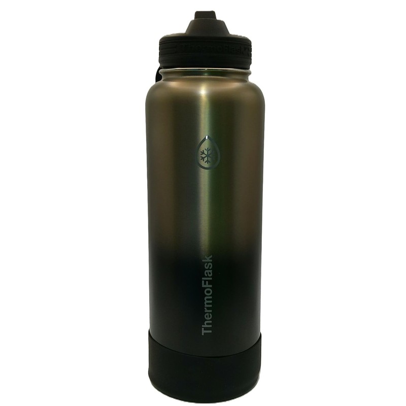 ThermoFlask Stainless Steel Water Bottle, 40 oz, 2-Pack (Silver/Blue Brushed)