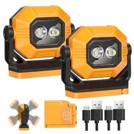 LED Rechargeable Work Light, 1500LM Portable COB Magnetic Lights with 3 Modes & 360°Rotatable, IPX4 Waterproof Worklight for Car Repairing, Job Site Lighting, Emergency (2 PCS)