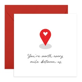 Romantic Anniversary Card - 'Long Distance Love' - Gifts for Wife, Husband, Girlfriend, Boyfriend, Him, Her, Partner, Married Couples, Spouse - Valentines Day Lines- Comes with Fun Stickers