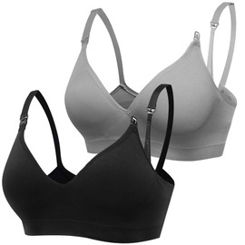 Derssity Women's Wireless Nursing Bra Comfy Sleeping Bra Soft Maternity Bra for Breastfeeding Black/Grey