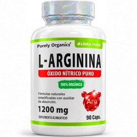 L Arginina 1200 mg | Pre Entreno y Óxido Nítrico | Con Bioperine Mayor Biodisponibilidad | Pre Workout sin Cafeína. Purely Organics, Arginina 90 Cápsu