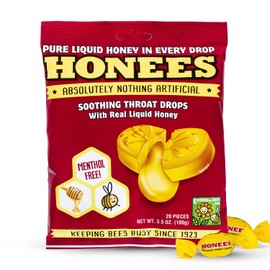 Honees Honey Filled Drops, Honey Cough Drops with Real Honey-Natural Sore Throat Relief-Nothing Artificial-Throat Coat Lozenges, Natural Cough Suppressant, Non-GMO (1 Pack – 20 Drops)
