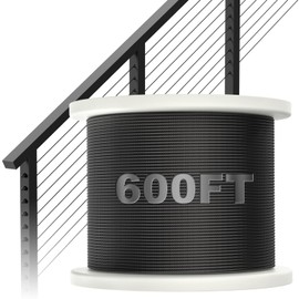 BLIKA 600FT 1/8" Black Stainless Steel Cable, T316 Marine Grade, Stainless Steel Wire Rope 7x7 Strand Construction, 1850lbs Breaking Strength Aircraft Cable for Deck Cable Railing, DIY Balustrades