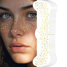 Glitter Freckles Tattoo Face, Stars Dots Stickers Make-Up, Pack of 6 Temporary Sparkle Freckles Film, Waterproof and Easy to Remove for Festival, Party, GoldA