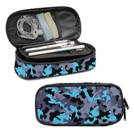 Blue Camo Pencil Case for Boys Girls, Large Capacity Pencil Bag Pencil Box for Kids, School Pencil Pen Organizer with Zipper, Soft Pencil Pouch Pen Bag Pencil Box for Student