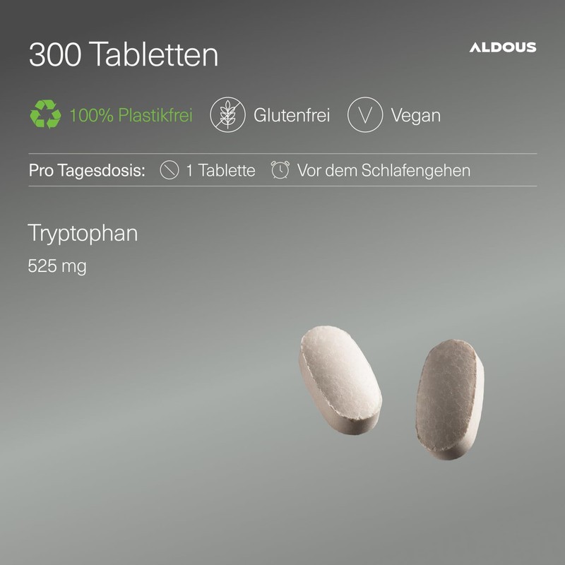 L-Tryptophan 525 mg per tablet, 300 vegan tablets, 10 month