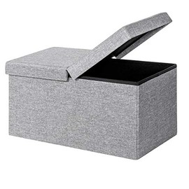 Giantex Folding Storage Ottoman 30 Inches W/Lift Top, 80L Large Storage Space and Padded Seat Bed End Bench Storage Chest for Living Room Bedroom Hallway Entryway Fabric Shoe Bench Footrest (Sliver)