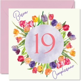 Stuff4 19th Birthday Card for Women - Watercolor Tulip Bouquet - 19th Birthday Cards for 19 Year Old Wife, Daughter, Sister, Aunt, Cousin, 145mm, 19th Birthday Card