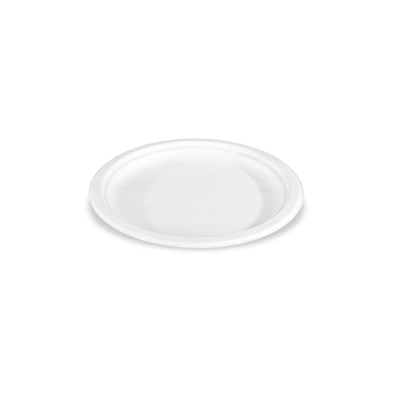 VEPATIM 50 Round Sugar Cane Plates Diameter 23 cm White