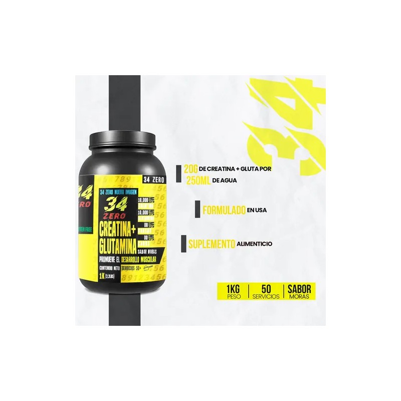 Creatina Glutamina 34 Zero 1 Kg 50 Servicios