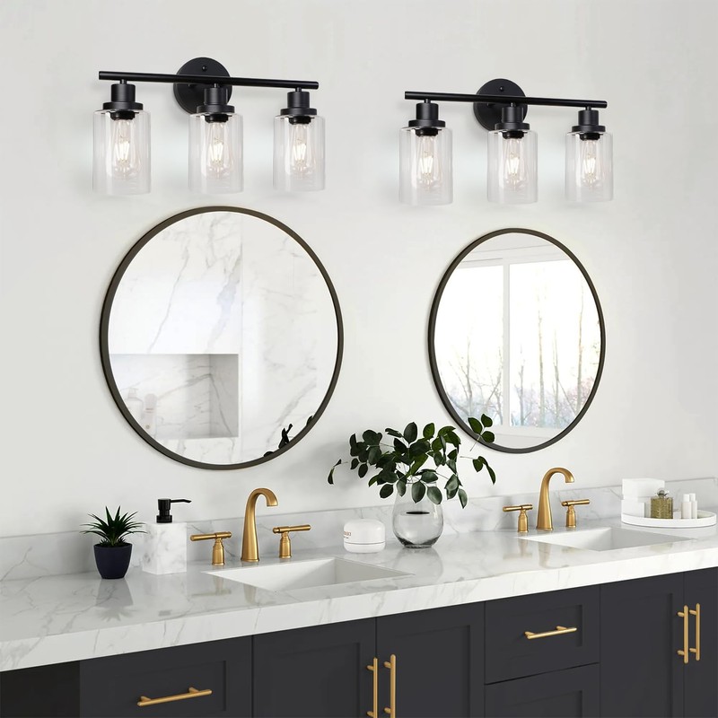 Unicozin Modern Bathroom Light Fixtures, 3 Light Vanity Lights, Black
