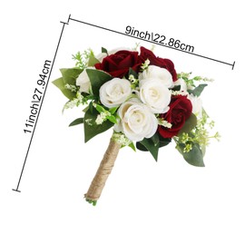 HOMENERGY Set of 4 Bridesmaid Bouquets for Wedding - 7 Inch Artificial Wedding Flower Bouquet for Party Ceremony Anniversary Dinning Table Centerpieces Decor - Burgundy & White