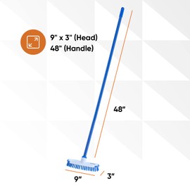 Superio Deck Scrub Brush with Long Handle 48 Inches, Heavy Duty Stiff Bristles Grout Scrubber with Scraper - Cleans Hot Tub, Swimming Pool, Granite Tiles, Bathroom, Patio, Kitchen, Wall and Deck