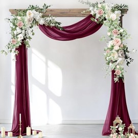 Socomi Wedding Arch Draping Fabric 3 Panels 29" x 19Ft Burgundy Sheer Chiffon Curtain Drapes 6 Yards for Wedding Ceremony Birthday Party Decoration