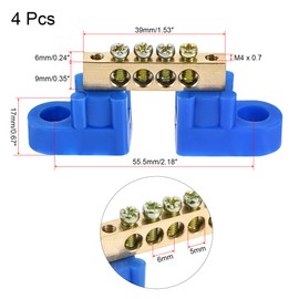 MECCANIXITY Terminal Ground Bar Screw Block Barrier Brass 4 Positions Blue for Electrical Distribution 4 Pcs