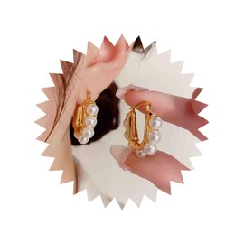 Inateannal Boho Pearl Hoop Earrings Gold Circle Pearl Earrings Pearl Huggie Hoop Drop Earrings Vintage Pearl Beaded Earrings Jewelry for Women and Girls