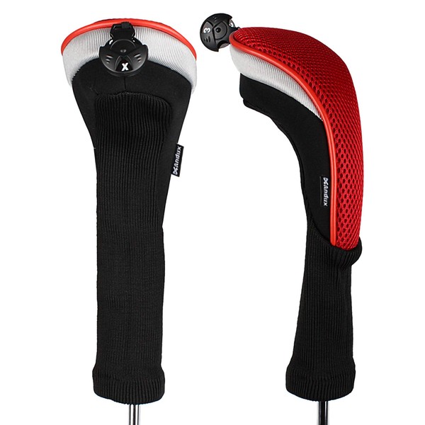 Andux 2pcs/Pack Long Neck Golf Hybrid Club Head Covers Interchangeable No. Tag CTMT-02 Red