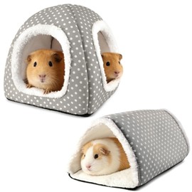 HeNdShe Guinea Pig Hideout and Play Tunnel Set, Washable Fleece Bed for Dwarf Rabbits, Bunnies, Chinchillas, Small Animal Toys - Grey Dot