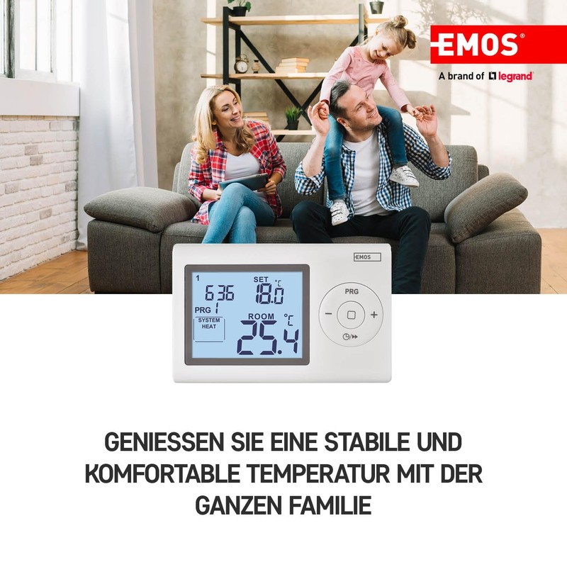 EMOS Digital Room Thermostat, Programmable Wall Thermostat for Heating and