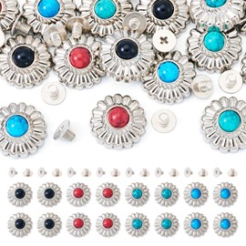 Bestewelry 16 Sets Alloy Rivets Studs Tibetan Style Leather Decorative Rivet Tibetan Style Vintage Turquoise Buckle Rivet for DIY Leather Crafts Belt Purse Clothes Shoes Sewing Decor