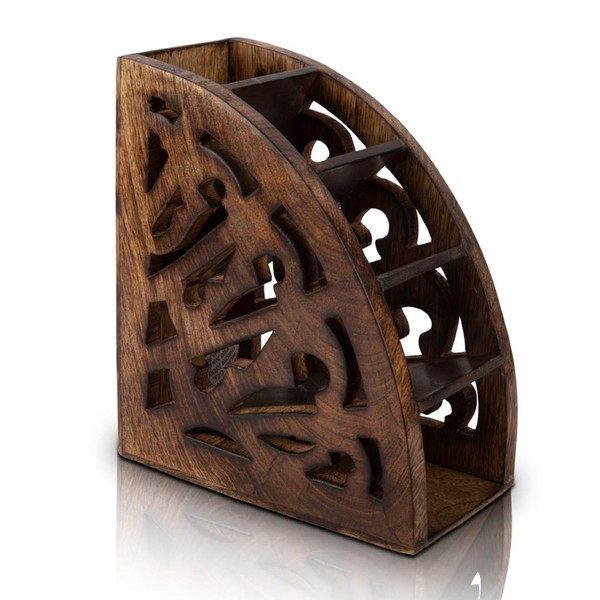 Handcrafted Wooden Remote Control Holder Organizer Stand For Bedside Table