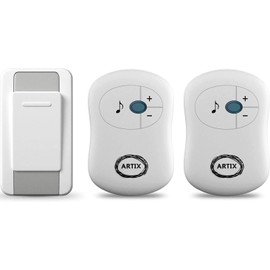 Artix Wireless Doorbell Waterproof, Operates at 100 Meters, Features 36 Chimes & Adjustable Volume, 2 Receivers & 1 Remote Push Button Transmitter