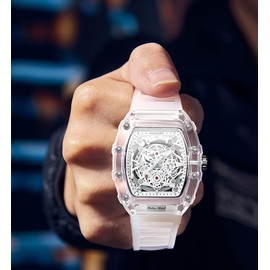 Barrel-Shaped Quartz Men's Watch - Transparent Waterproof Wristwatch with Night-Light Pointer and Calendar