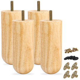 6 Inch / 15 cm Wooden Furniture Legs, Set of 4 Mid Century Modern Solid Wood Varnish Round DIY Replacement Feet for Sofa Couch Armchair Bed Recliner Riser Ottoman Dresser Cabinet Bench TV Stand