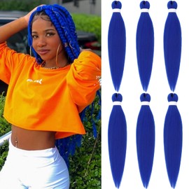 Blue Braiding Hair Pre stretched Box Braid Kanekalon Braiding Hair Prestretched Human Hair 26Inch 6 Pack