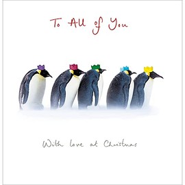 Penguins in Party Hats To All of You Christmas Card