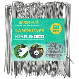 6 Inch Galvanized Landscape Staples, 50 Pack 10 Gauge Garden Stakes, Ground Staples for Securing Weed Fabric Barrier, Fixed Wire Fencing, Edging and Fencing