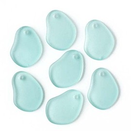 Cherry Blossom Beads Matte Sea Foam Blue Cultured Sea Glass 18x26mm Rounded Free Form Top Drilled Pendants - 7 Assorted Pendants per Bag