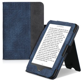 kwmobile Case Compatible with Tolino Vision 1/2 / 3/4 HD Case - Flip Case with Hand Strap - Faux Leather Cover - Dark Blue Dark Grey