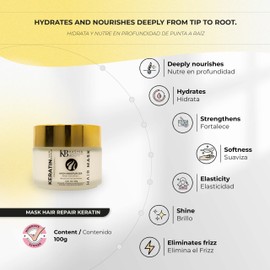 Kashia Beauty Keratin Hair Repair Mask 3.5 oz – Deep Conditioning Treatment with Jojoba Oil, Silk & Collagen – Restores Damaged, Chemically Treated Hair – Anti-Frizz & Hydrating Repair Cream