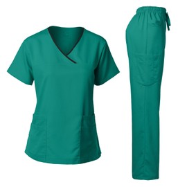 Dagacci Medical Uniform Women's Scrub Set Stretch Top and Pants Teal Green XXS