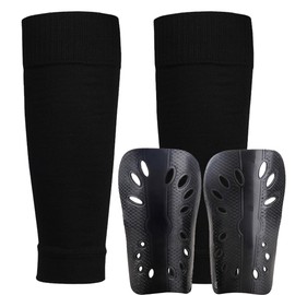 Suithink Soccer Shin Set, 2 PCS Soccer Shin Pads and 2 PCS Shin Guard Sleeves,Lightweight Football Calf Protective Gear Cushion Reduce Shocks for Adults and Kids (Black, Kid)